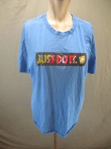 The Nike Tee Size L Boy Blue Print 100% Cotton Short Sleeve Athletic T-Shirt 362 - Picture 1 of 9