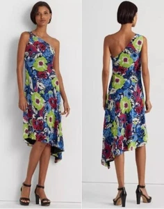 NUEVO CON ETIQUETAS LAUREN Ralph Lauren Vestido Floral Georgette Un Hombro Multi Mujer Talla 12 - Imagen 1 de 16