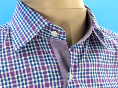 Lorenzo Uomo Trim Fit Long Sleeve Dress Shirt Lavender / Blue Plaid 14.5 32/33 - Image 1 of 4