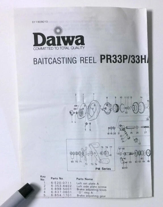 Folleto de aparejos de pesca de agua dulce sistema de carrete de baitcasting Daiwa PR33P de colección Foto 1 de 1