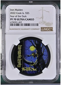 2022 Isole Cook Paura della Dark Iron Maiden 1 oz moneta argento CIT NGC 70 - Foto 1 di 6