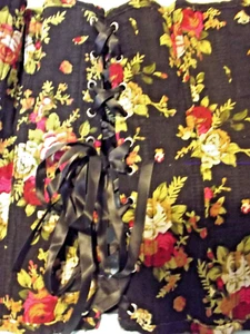 Sexy Corset FLORAL Metal Grommets & Black Ribbon Laces XL - Picture 1 of 5