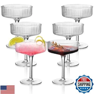 Montex 6 Pcs Ribbed Coupe Glasses, 10 oz Martini Glasses, Classic Vintage Coc - Picture 1 of 5