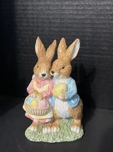 Easter Rabbit Couple Resin Figurine Table Top - Picture 1 of 10