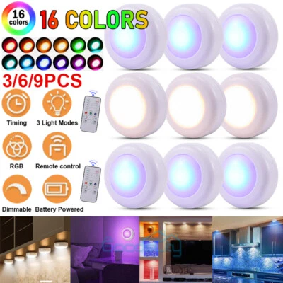 Wireless Stick On Puck LED Tap Light Bright Remote Battery Under Cabinet Closet - Image 1 of 4