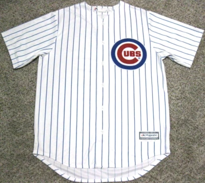 Camiseta deportiva para hombre Chicago Cubs Home blanca a rayas majestuosa base fresca Foto 1 de 4