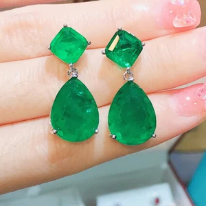 New Charming Women Jewelry Neon Green Tourmaline Gems Silver Dangle Earrings - Picture 1 of 10