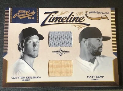2011 Playoff Prime Cuts CLAYTON KERSHAW & MATT KEMP Used Bat JSY/99 LA Dodgers - Image 1 of 2