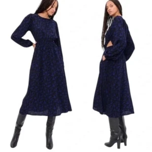 Gap Dark Floral Cutout Midi Dress Cottagecore Boho Prairie Size Small - Picture 1 of 17