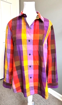 LIZ CLAIBORNE NOVA YORK FEMININA XL GEOMÉTRICA COLORIDA CLÁSSICA BLUSA TÚNICA ALGODÃO - Imagem 1 de 4