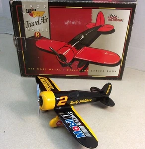RUSTY WALLACE #2 MOBIL PENSKI RACING 1929 TRAVEL AIR DIECAST AIRPLANE BANK - Picture 1 of 3