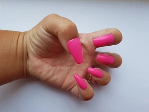 24 Hand Painted Gel Press On False Nails Magenta Pink Coffin Stiletto Square - Picture 1 of 2