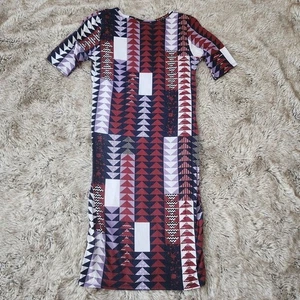 Lularoe Julia Stretchy Bodycon Midi Dress Purple and Red Geometric Print Small - Picture 1 of 7