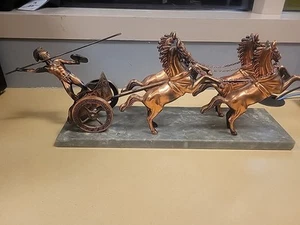 Statua vintage Achille carro cavalli metallo scultura base marmo Grecia - Foto 1 di 4