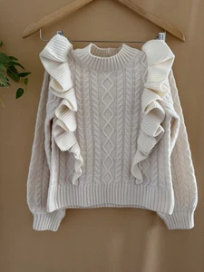 Janie and Jack Pullover mit Rüschen und Zopfmuster Gr. 8 weiß - Bild 1 von 12