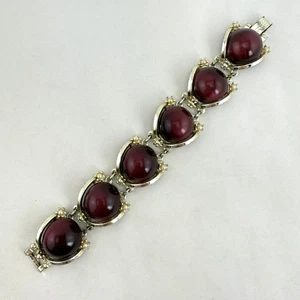 Vintage Burgunder Duroplast Cabochons Armband goldfarben mit Kunstperlen - Bild 1 von 10