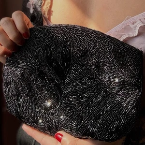 1950s Black Glass Fully Beaded Clutch - Picture 1 of 4
