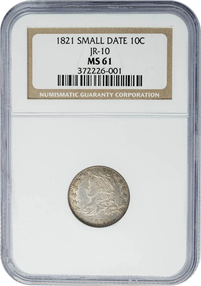 1821 10c JR-10 Small Date MS61 NGC 950833-1 - Image 1 of 4