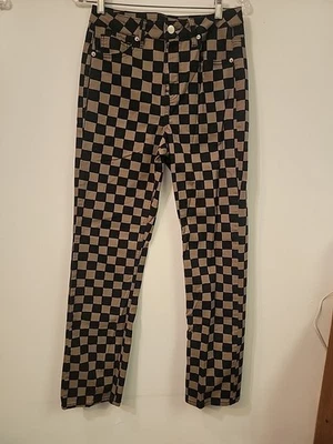 Pantalones de pierna recta a cuadros Forever 21 tostados y negros para mujer talla 27 Foto 1 de 4