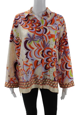 Camisa abstracta satinada manga larga frontal con botones Zara para mujer blanca multi mediana Foto 1 de 4