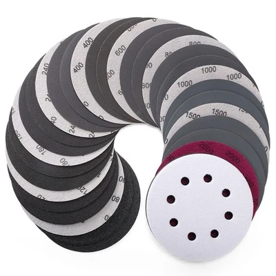 POLIWELL 5 Pollici Dischi Levigatori 8 Fori Gancio e Passante Carta Vetrata Levigatura a Secco Bagnato... - Immagine 1 di 4