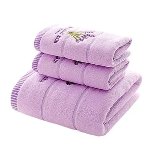 100% Cotton Lavender Floral Bath Hand Towel Set of 3 for Bathroom (Purple) - Picture 1 of 8