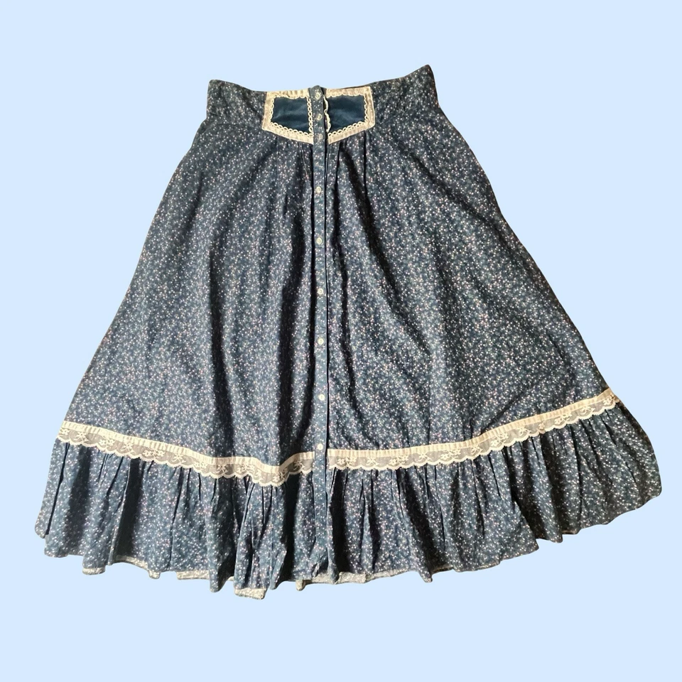 Jessica’s Gunnies Vintage 70s Ruffle Skirt  Gunne Sax Blue Cottage Prairie Boho - Image 1 of 4
