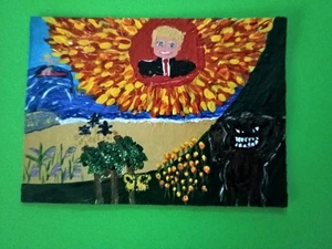 new TRUMP painting CALIFORNIA Grizzly Bear STATE TRADING CARD ACEO Turtle grape - Picture 1 of 24