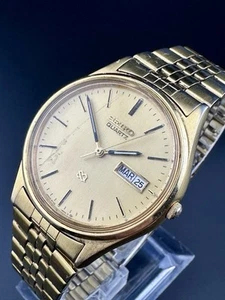Working Vintage Rare 1988 Seiko SQ Mens 5Y23-8040 Gold Dial Day-Date Watch R1 - Picture 1 of 10