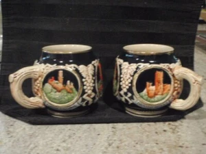 2 VINTAGE GERMAN CASTLE MUGS MARKED MARZI REMI COBALT BLUE STONEWARE 2885 #16 - Picture 1 of 13