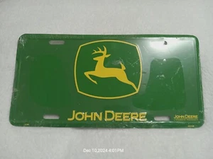 John Deere Logo Green Background Embossed Metal Novelty License Plate 6" x 12" - Picture 1 of 3