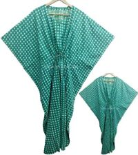 Green Indian Cotton Kaftan Hand Block Print Caftan Beach Wear Night Maxi Gown