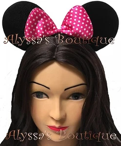 24 pcs Minnie Mickey Mouse Ears Headbands Dark Pink Bows Birthday Party Favors - Picture 1 of 8
