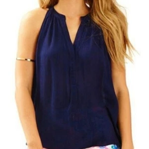 LILLY PULITZER Rianne dunkelblau Bluse Shirt Tank Top ärmellos fließend Damen S - Bild 1 von 9