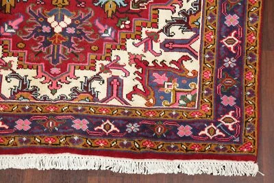 5'x6' Geometric Heriz Oriental Area Rug RED Wool Hand-Knotted Geometric Carpet - Image 1 of 4