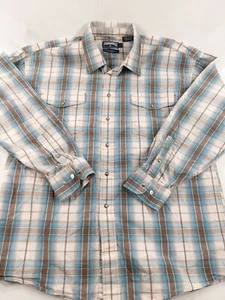 Panhandle Slim Retro Western Style Brown Blue Pearl Snap Shirt Size Large - Picture 1 of 8