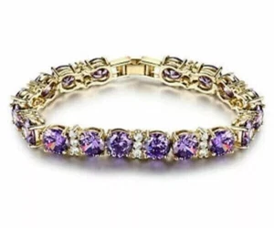 8.00Ct Round Cut Amethyst Women's Tennis Bracelets 14K Yellow Gold Plated Silver - Picture 1 of 5