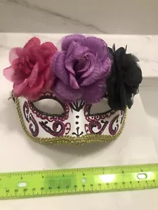 Day Of The Dead Halloween Masquerade Eye Mask W/ Flowers - Picture 1 of 3