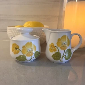 Noritake Progression Flower Time Cream & Sugar #9072 Yellow/Green Floral - Picture 1 of 4