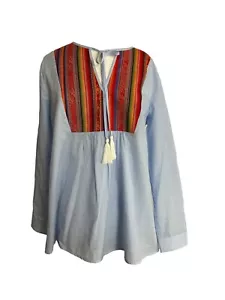 Sugar Lips Womens Tunic Tops Size Medium Long Sleeve Tassels Blue Embroidery - Picture 1 of 8