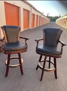 (2) Counter Height AMERICAN HERITAGE BILLIARDS “Swivel” Stools w/Leather Seats! - Picture 1 of 13