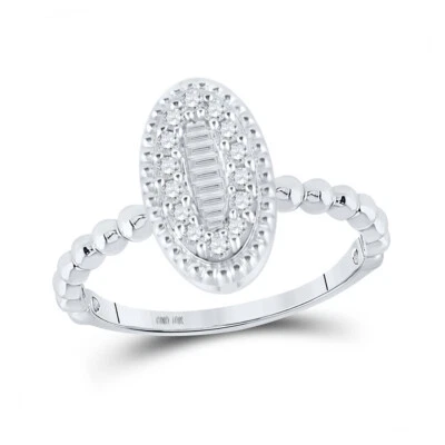 10K White Gold Womens Baguette Diamond Oval Cluster Ring 1/4 Cttw - Image 1 of 2
