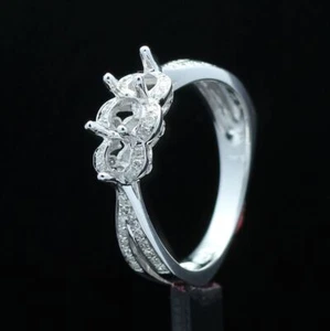 Silver Semi Mount Round 4.5mm & 4mm Real Si/h Diamonds Ring Setting Fine Jewelry - Picture 1 of 6