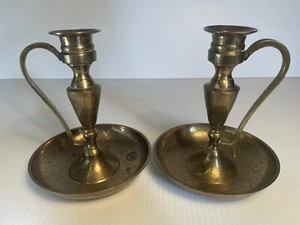 Par 2 Candelabros Vintage Latón Sólido PALO DE CÁMARA con Mango 5 1/4" H Trofeo - Imagen 1 de 16