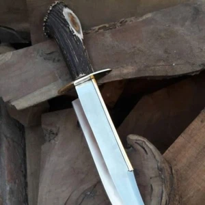 BEAUTIFUL CUSTOM HAND MADE D2 STEEL HUNTING BOWIE KNIFE HANDLE CAMEL BONE - Picture 1 of 1