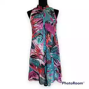 Signature by Robbie Bee | NWT Blue Tropical High Neck Tie Dress - Picture 1 of 5