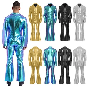 Herren Kostüm 70er 80er Tanzkleidung Disco Overall Body Halloween Frontreißverschluss - Bild 1 von 42