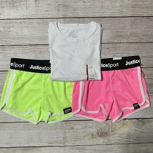 Girls Justice Athletic Shorts And White Top Size 7-8. NWT! Neon Colored Shorts. - Picture 1 of 7