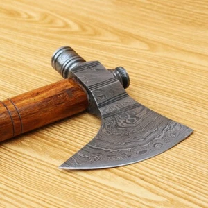Hand Made Throwing Damascus Hatchet Forged Camping Ragnar Lothbrok Viking axe - Picture 1 of 8