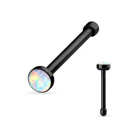 White Opal Set Flat Top Over 316L Surgical Steel Nose Stud Rings - Image 1 of 4